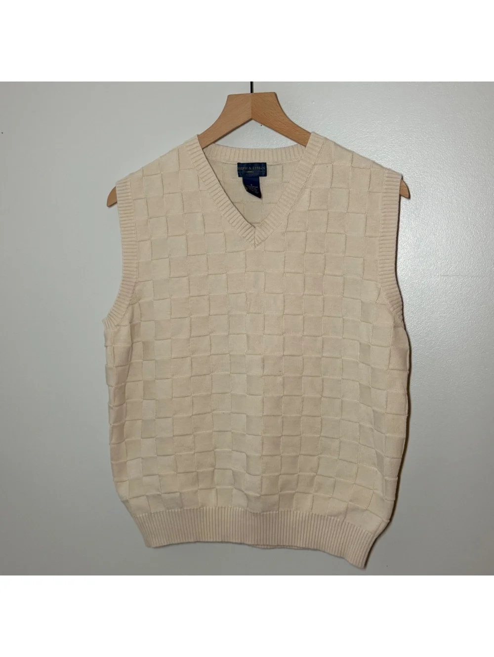 Joseph & Lyman Cream Basketweave Sweater Vest Small 100% Cotton Preppy